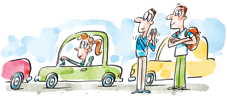 Two Young Men Applaud As A Woman Parallel Parks - Cartoon (900x628)