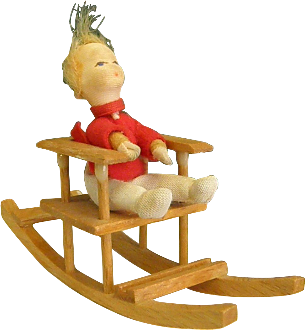 Dollhouse Wooden Rocking Horse/chair With Baby - Toboggan (1051x1051)