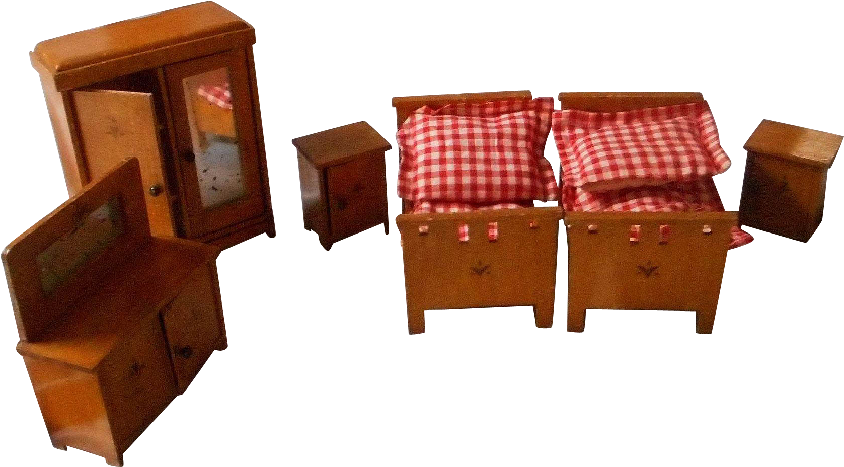 German, Vintage All Wooden Doll House Bedroom Set - Club Chair (1676x1676)