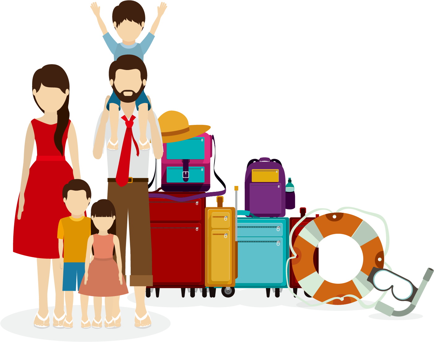 旅行五口之家矢量素材下载 Family Traveling Vector 1654x1654 Png Clipart Download