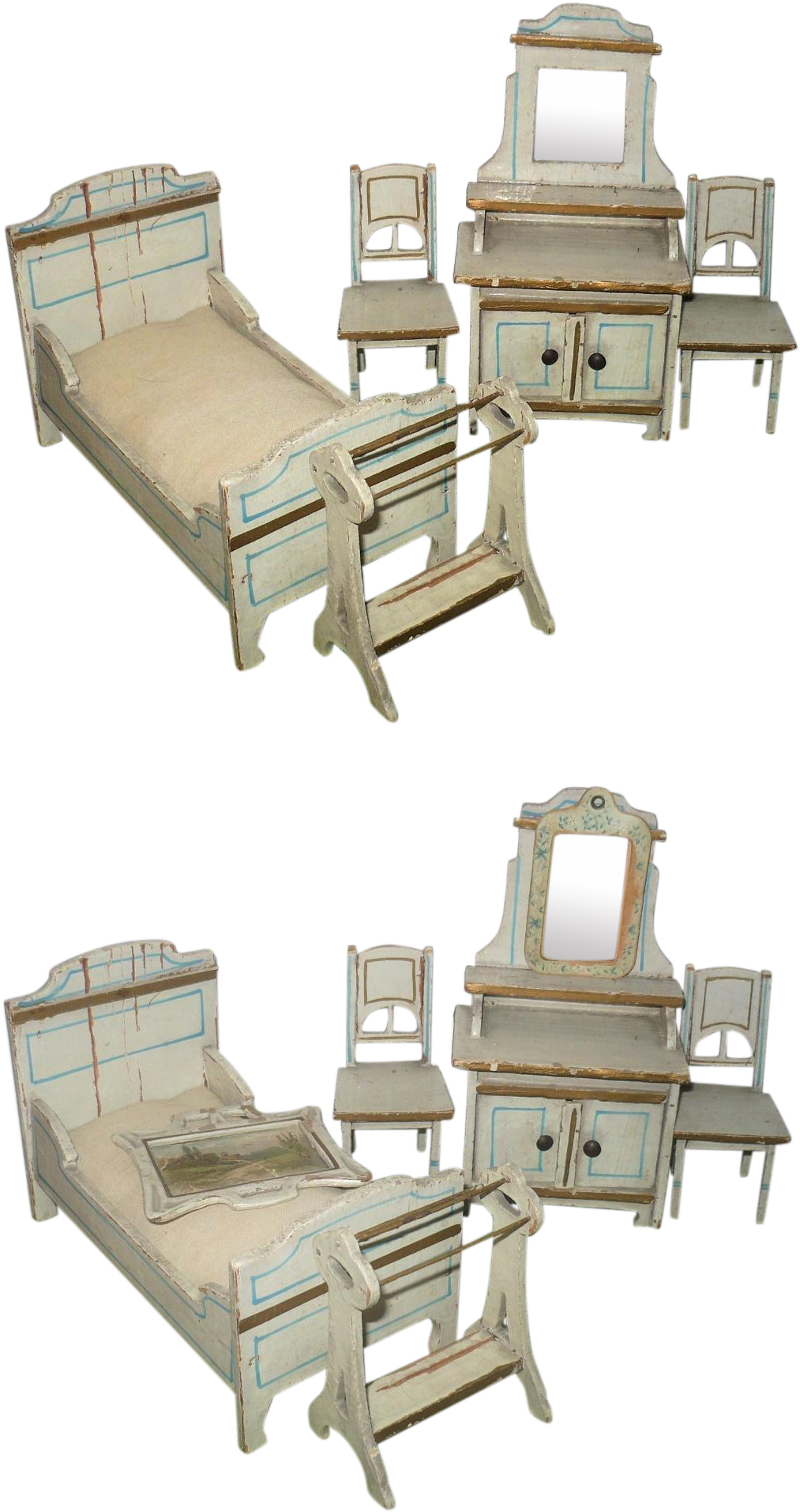 7 Pieces Art Nouveau German Cream Painted Wood Doll - Barber Chair (1912x1912)