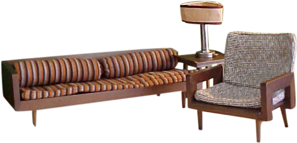 Rare Mattel Wooden Danish Modern Doll Living Room Furniture - Outdoor Sofa (578x578)