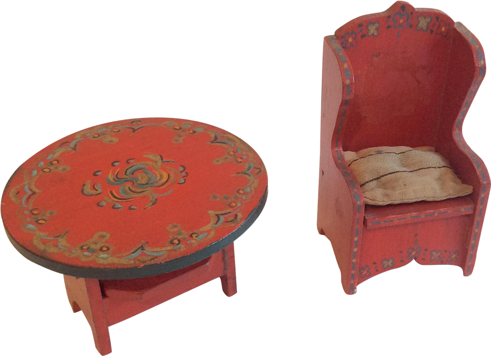 2 Painted Wood Antique Dollhouse Doll Furniture Chair - Coffee Table (1000x1000)