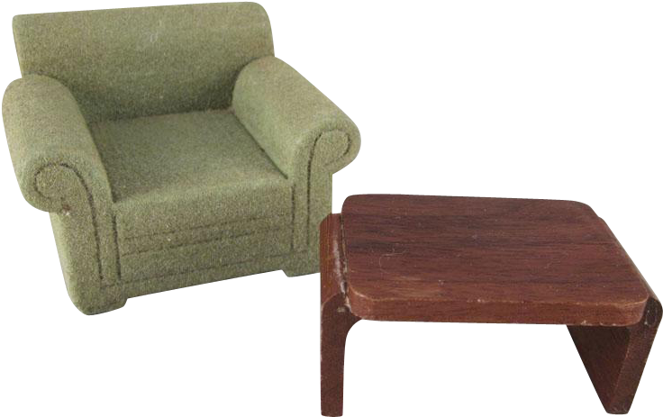 Strombecker 3/4 Green Flocked Club Chair And Walnut - Club Chair (735x735)