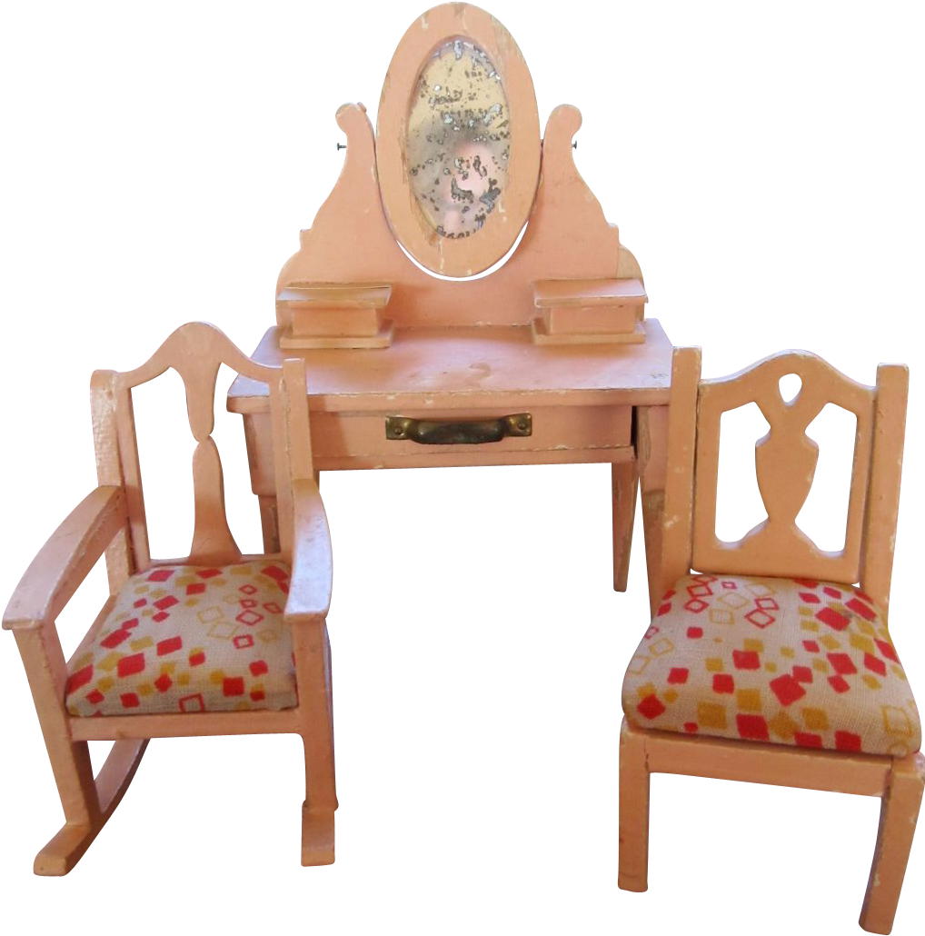 Vintage Pink Wood German Doll House Vanity - Vintage Pink Wood German Doll House Vanity (1029x1029)