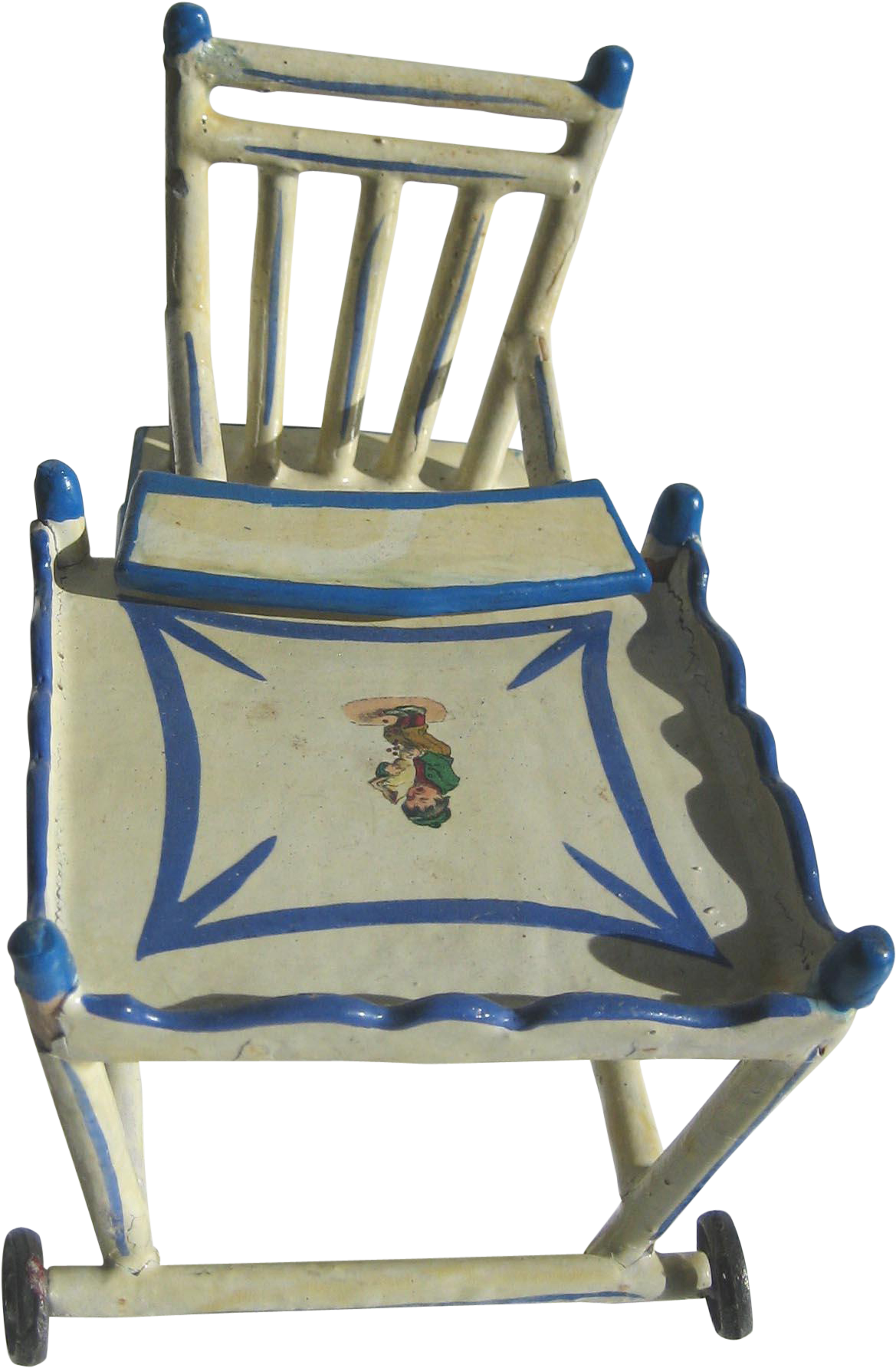 Antique German Blue White Wood Small Miniature Doll - High Chair (1783x1783)