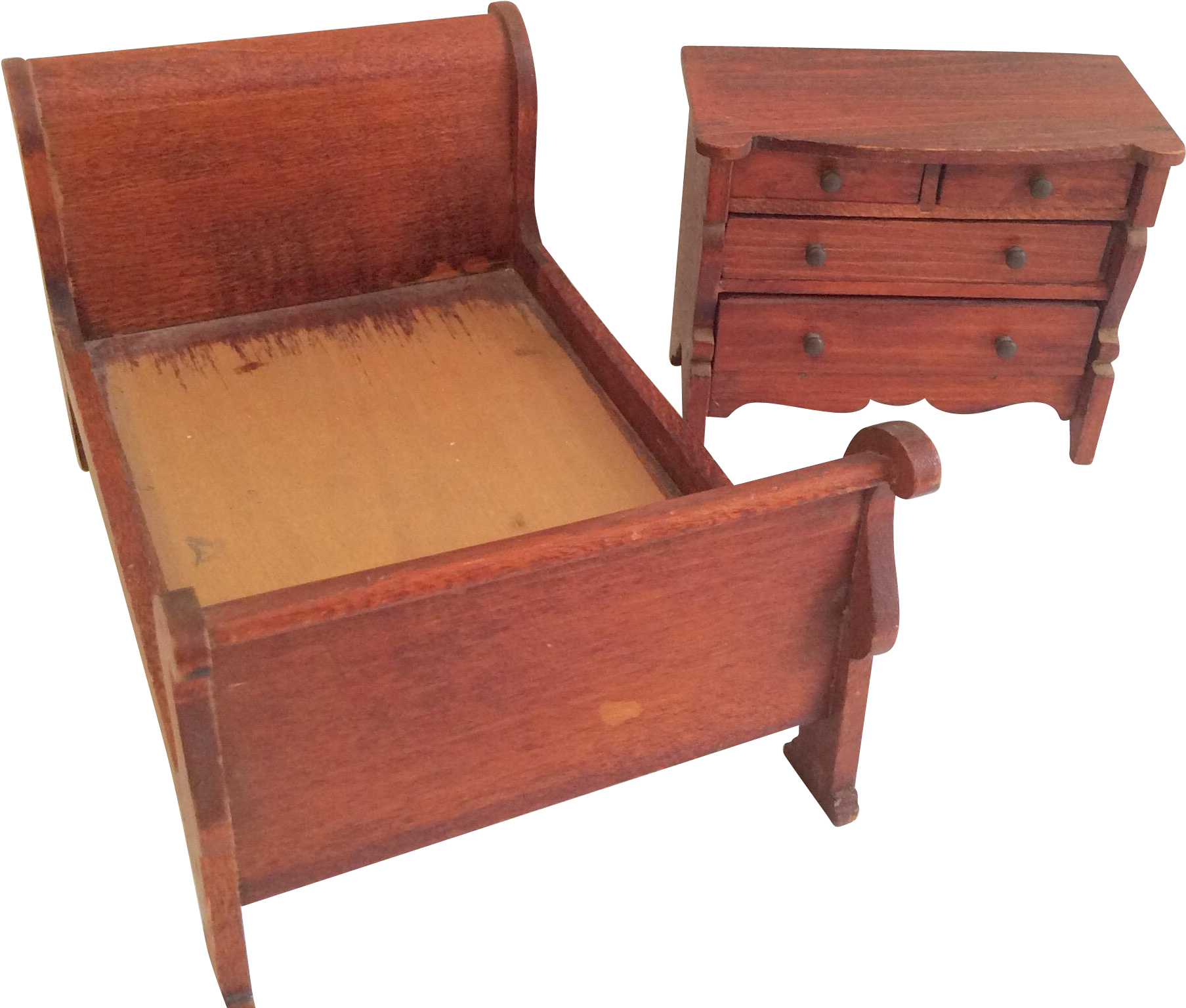 Vintage Miniature Marked Tynietoy Sleigh Bed Bureau - Club Chair (1806x1806)