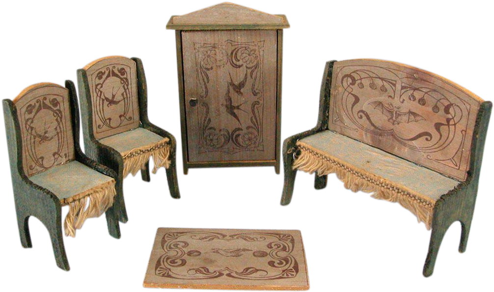 Sweet Antique German Wooden Dollhouse Stenciled Parlor - Throne (1005x1005)