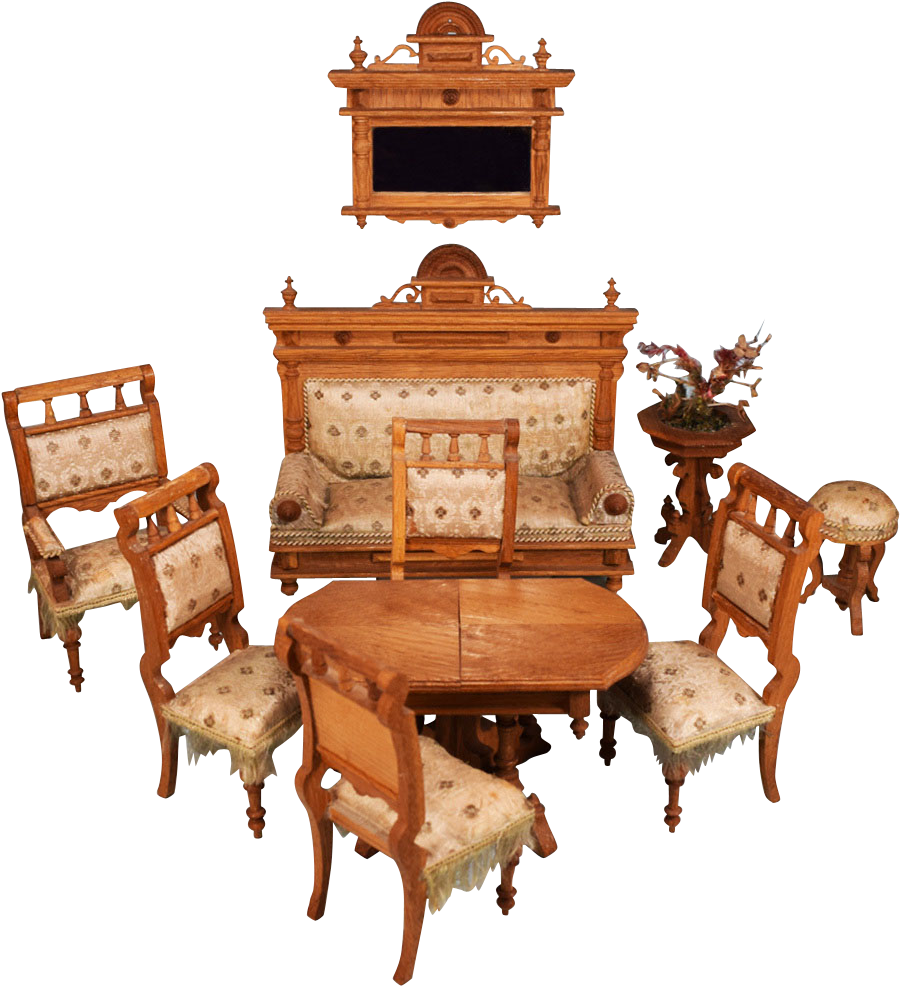 Antique German Dollhouse Oak 10 Pc - Chair (985x985)