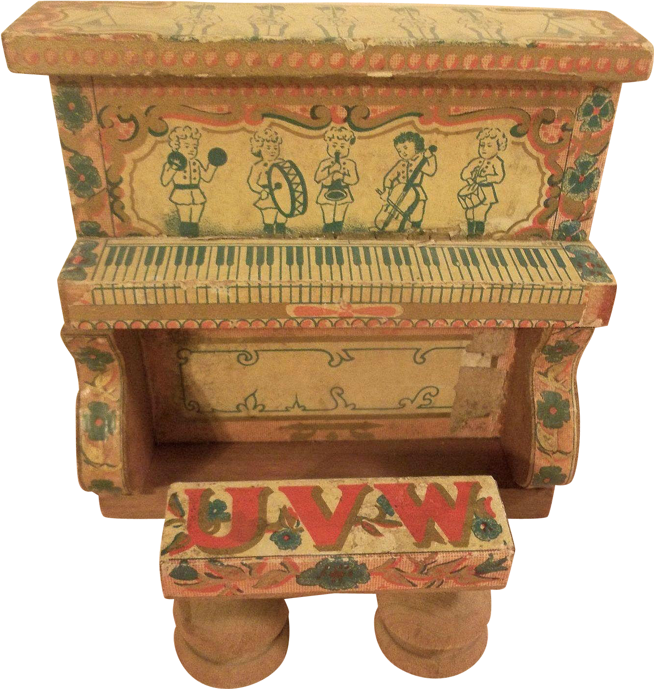 Antique Bliss Doll House Miniature Lithographed Piano - Stool (1407x1407)
