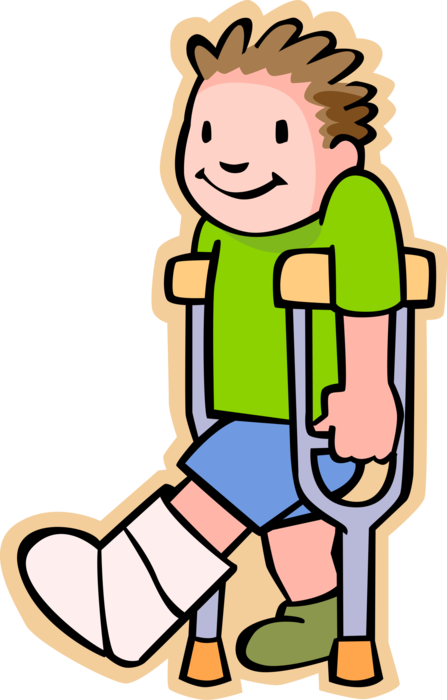 Vector Illustration Of Primary Or Elementary School - Walking With Crutches Clipart (447x700)