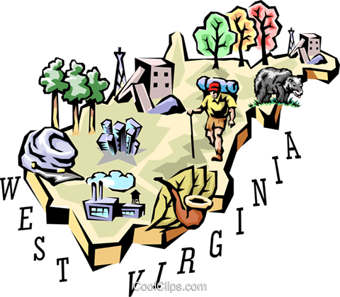 West Virginia Vignette Map Royalty Free Vector Clip - Trees (480x420)