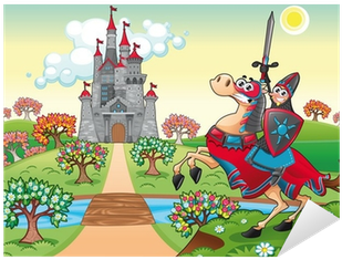 Sticker Panorama Avec Château Médiéval Et Chevalier - Medieval Castle Cartoon (400x400)