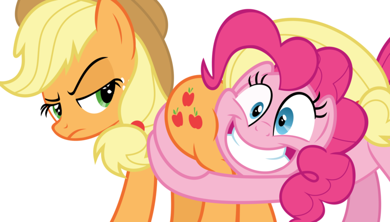 Applebutt, Applejack, Applejack Is Not Amused, Artist - Pinkie Pie Hugging Applejack (800x455)