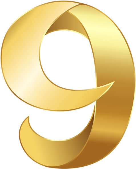 Golden Number Nine Transparent Png Clip Art Image - Golden Numbers Png (482x600)