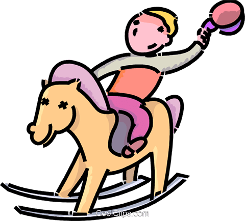 Boy Riding His Rocking Horse Royalty Free Vector Clip - Clip Art (480x434)