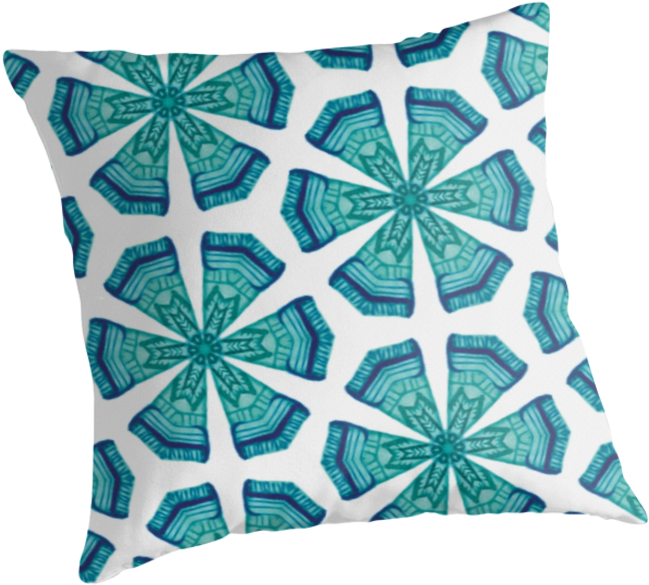 Tribal Snowflakes In Blue Watercolors By Leahquinndesign - Cushion (875x875)