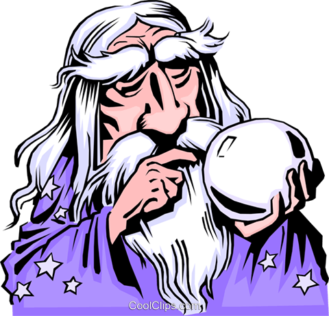 Cartoon Merlin Royalty Free Vector Clip Art Illustration - Wizard With Crystal Ball (480x461)