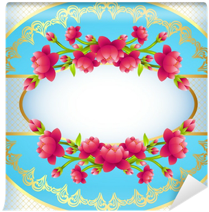 Round Frame Background With Flowering Cherry Blossom - Cicekli Afis Arka Planlari (400x400)