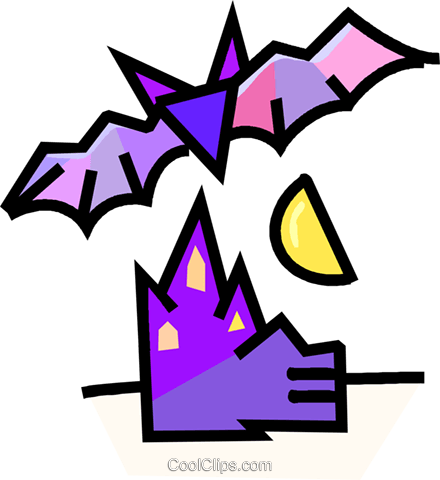Vampire Bat With A Haunted House Royalty Free Vector - Vampire Bat With A Haunted House Royalty Free Vector (440x480)