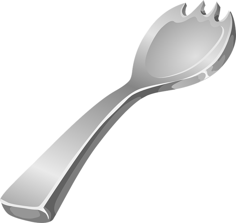 Fork, Metallic, Steel, Kitchen Utensils, Tools, Cutlery - Spork Clip Art (762x720)