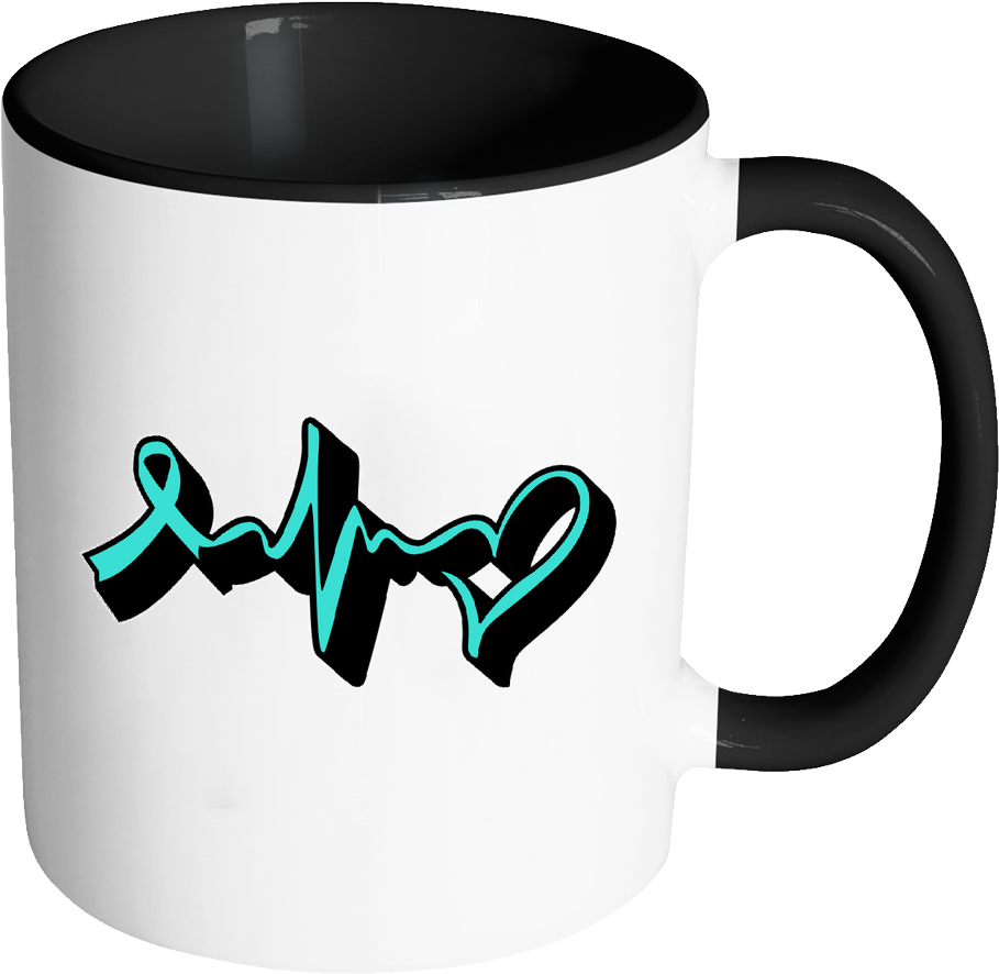 Teal Ribbon Heart Rate Pulse Monitor Ovarian Cancer - Mug (1024x1024)