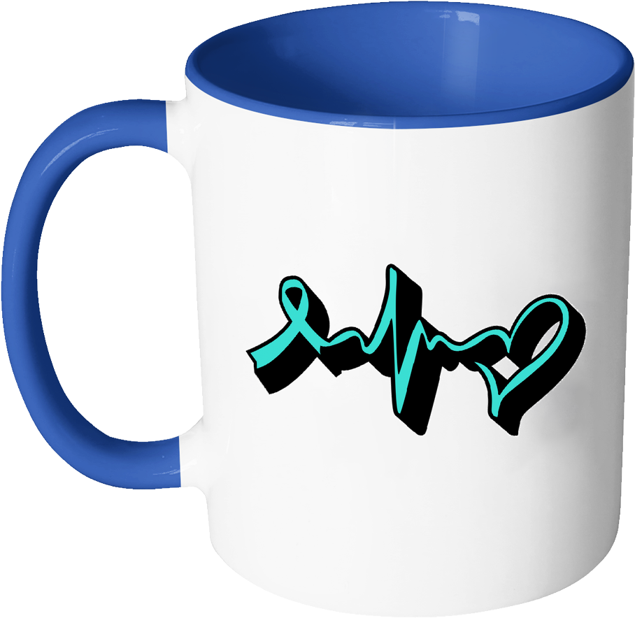 Teal Ribbon Heart Rate Pulse Monitor Ovarian Cancer - Mug (1024x1024)