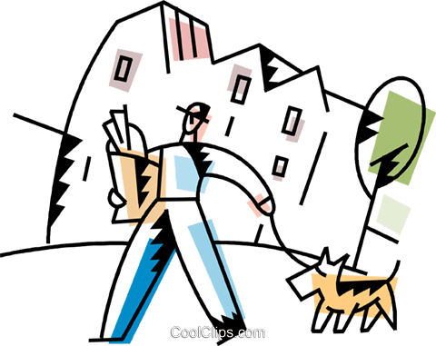 Man Walking His Dog Royalty Free Vector Clip Art Illustration - Man Walking His Dog Royalty Free Vector Clip Art Illustration (480x381)