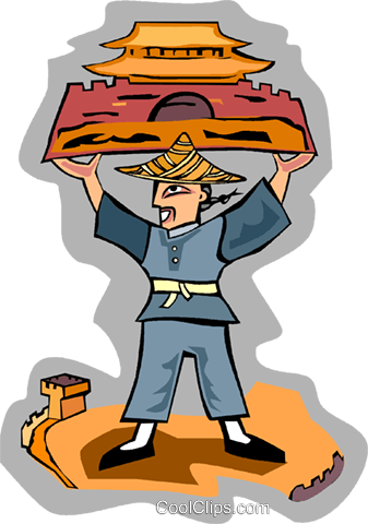 Japanese Man Holding A Temple Royalty Free Vector Clip - Cartoon (337x480)