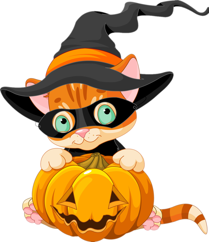 Cute Halloween Kitten Vector - Halloween Cat Clipart (691x800)