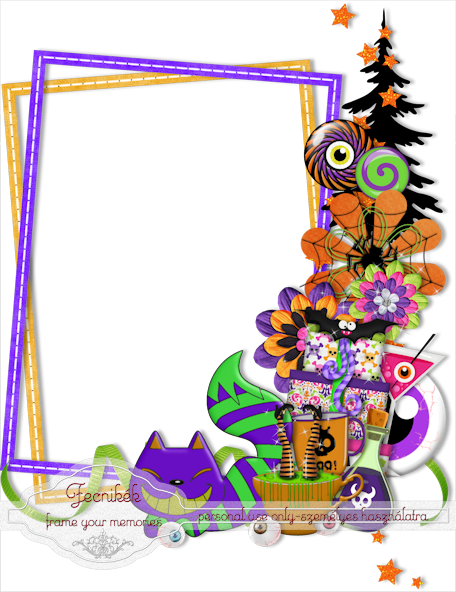 Purple Cat Halloween Cluster Frame - Scrapbooking (456x592)