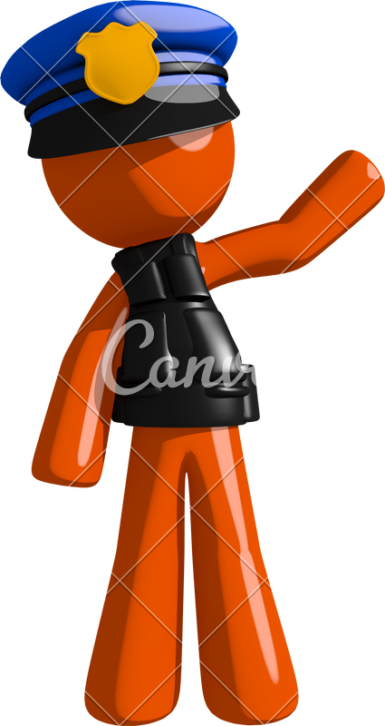 Orange Man Police Officer Waving - Stock Illustration (425x800)