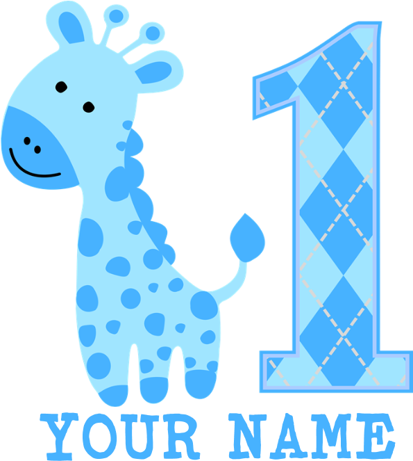 Favorite - Custom Blue Giraffe First Birthday Greeting Card (700x700)