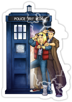 Doctor Who/ Back To The Future Crossover Sticker - Cartoon (375x360)