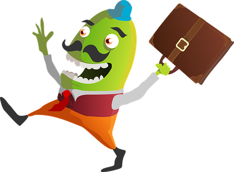 Monster, Happy, Green, Briefcase - Arrive Clipart Png (461x340)
