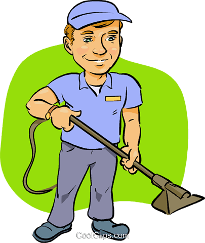 Man With A Vacuum Royalty Free Vector Clip Art Illustration - Carpet Cleaning Clip Art (405x480)