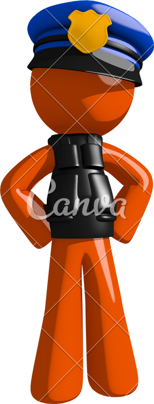 Orange Man Police Officer With Hands On Hips - Illustration (306x800)