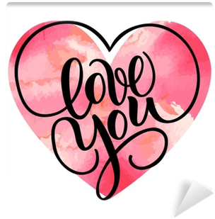Love You, Hand Written Brush Lettering With Hearts - Watercolor Painting (400x400)