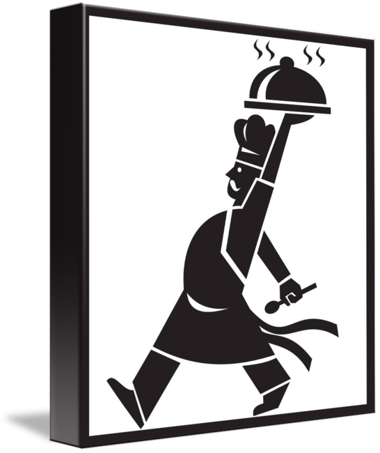 Cook Chef Baker Walking Serving Food Platter Retro - Your Service Wall Kitchen Canvas Art 36x24 By Quote (546x650)