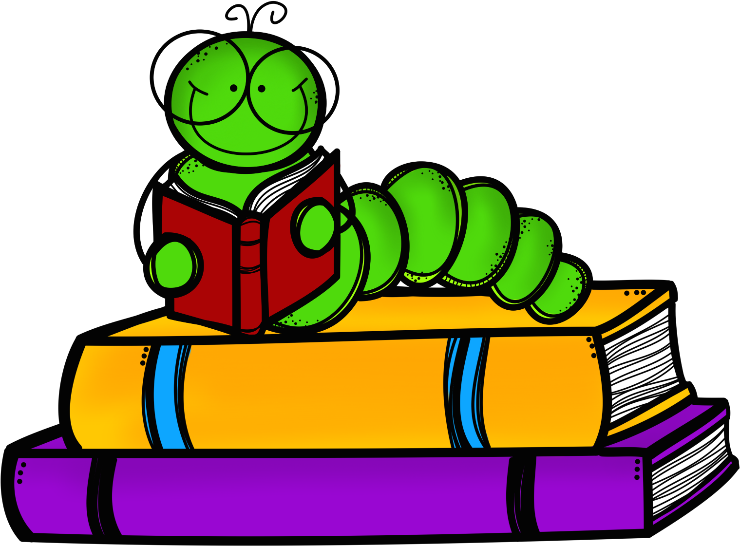 Stack Of Books And Worm With Onto Clipart - Clipart Book Worm (1536x1323)