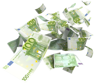 Download - Billetes Euro Volando Png (400x350)