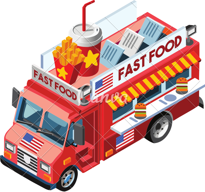 Isometric Food Truck - Food (800x749)