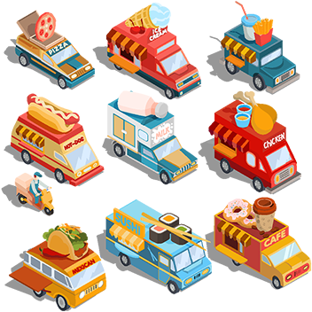 Isometric Illustrations Of Cars Fast Delivery Of Food - Food Truck Paper Toy Car (360x360)