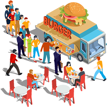 Vector Isometric Illustration People Order And Buy - Fast Food Street Eating Clip Art (360x360)