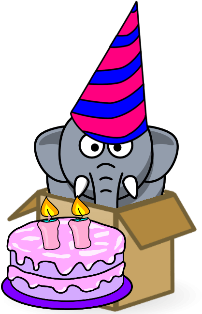 Cute Elephant In Box With Birthday Cake And Hat - 3drose Llc 8 X 8 X 0.25 Inches Mouse Pad, Cute Gray (436x660)