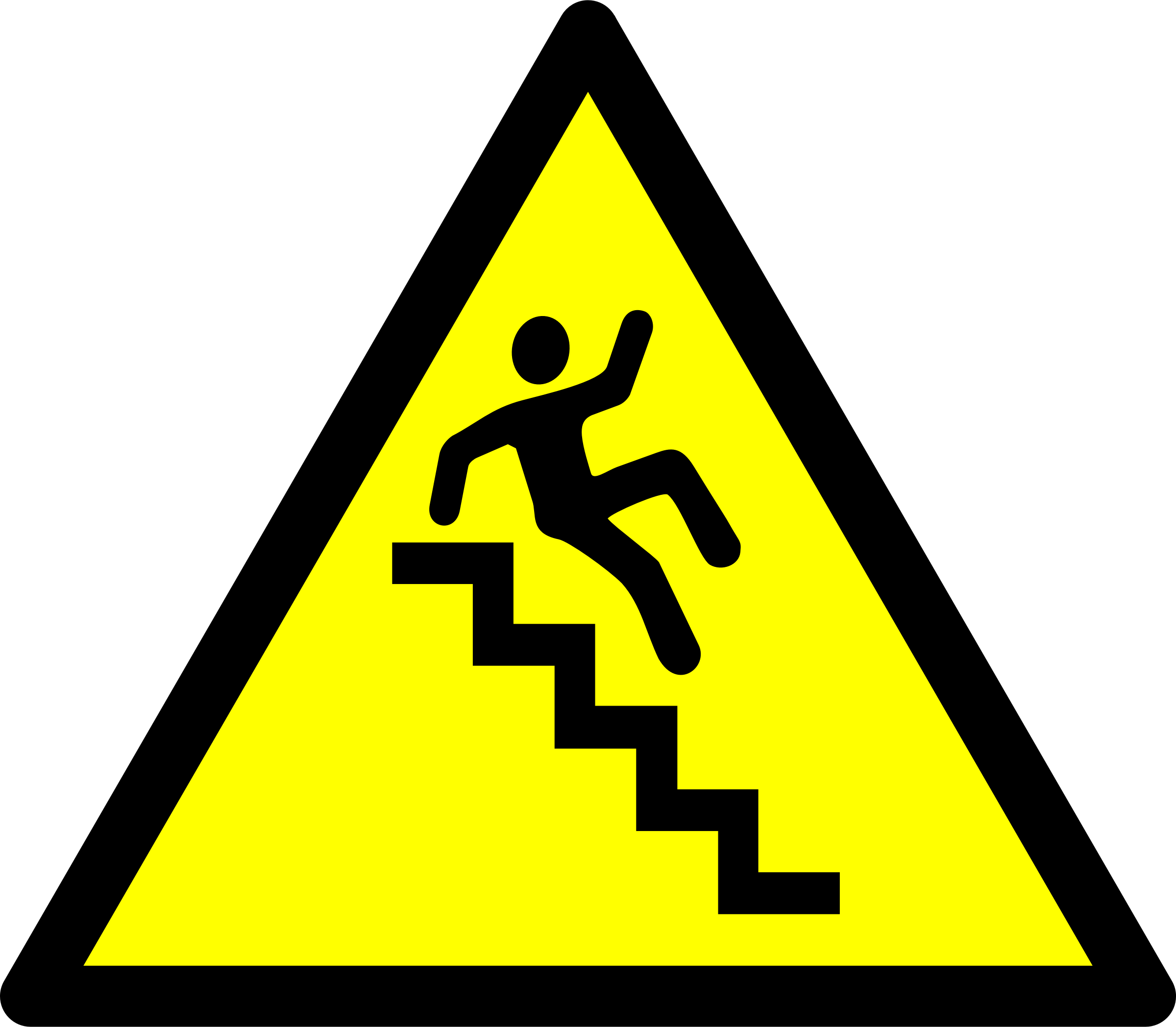 Caution Left Lane Ends Clipart, Vector Clip Art Online, - Caution Stairs Sign (975x852)