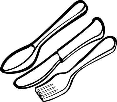 Clipart Info - Silverware Black And White (400x350)