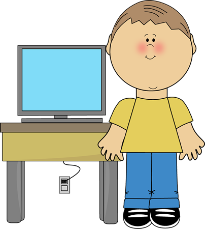 Clipart Of A Boy Using Computer Classroom Technology - My Cute Graphics Computer (404x450)