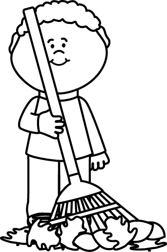 Pile Of Leaves Clipart Black And White - Raking Leaves Clipart Black And White (342x516)