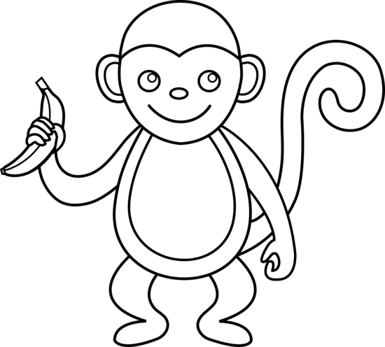 Monkey Clipart Black And White Clip - Monkey Clipart Outline (550x496)